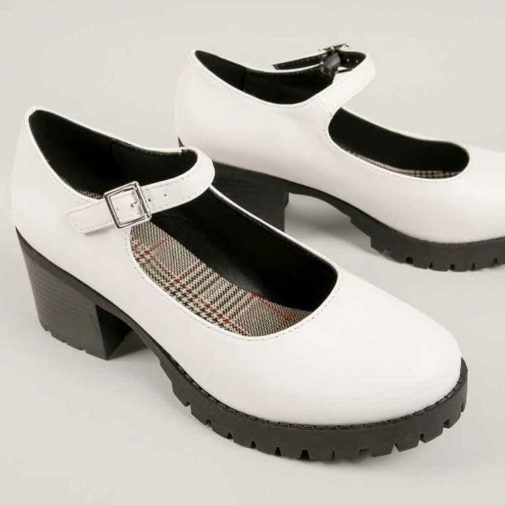 New Off White Platform Mary Jane Chunky Heel Ballet Flats